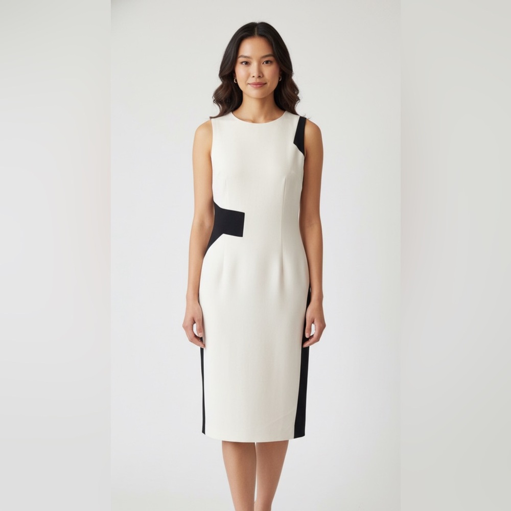 ANTONIO BERARDI COLOR BLOCK WHITE/BLACK‎ KNEE LENGTH DESIGNER SHEATH DRESS EUC